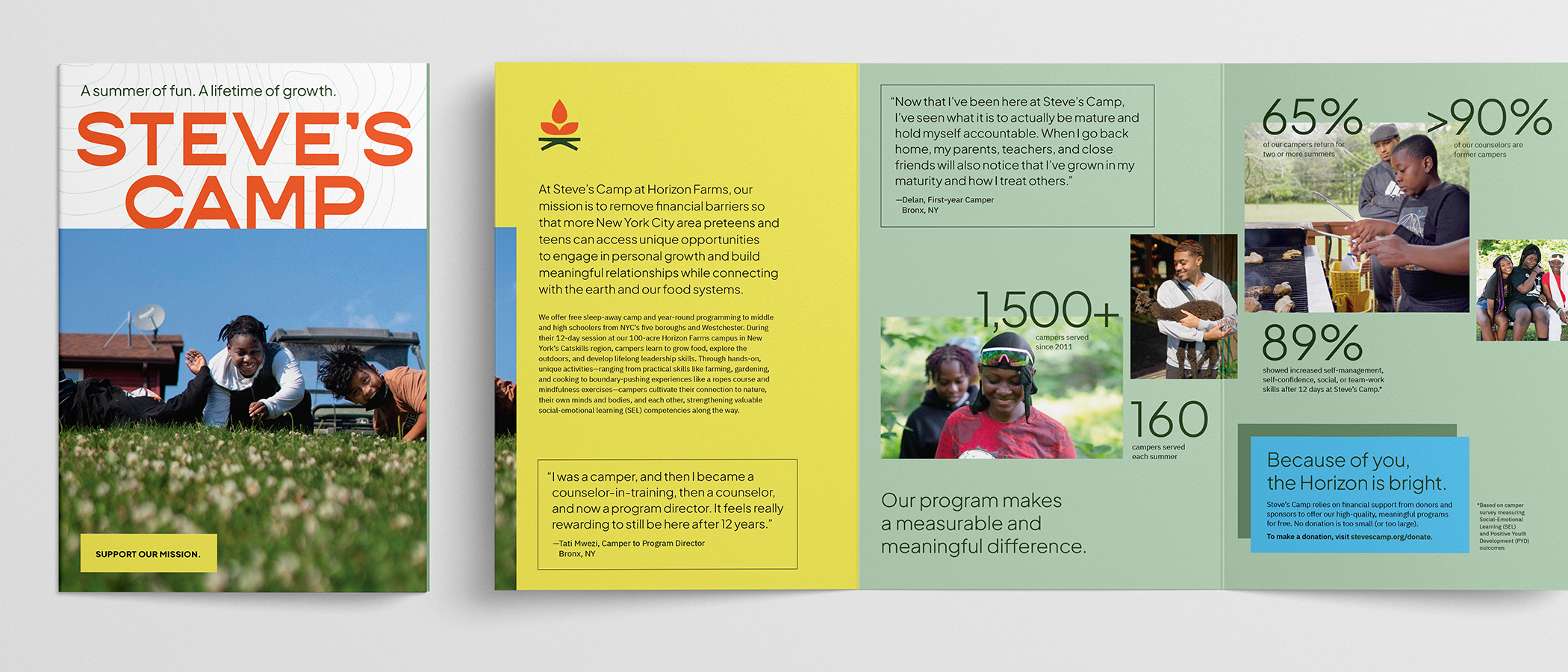 Page spreads from the tri-fold Supporters Brochure