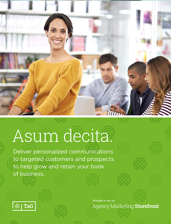 Allstate Agency Marketing Storefront brand collateral template for the TaG marketing platform.