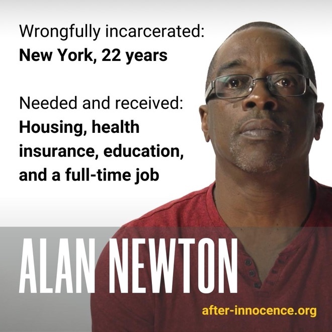 An array of statistics and exoneree photos and stories articulate the important and challenging work of After Innocence.