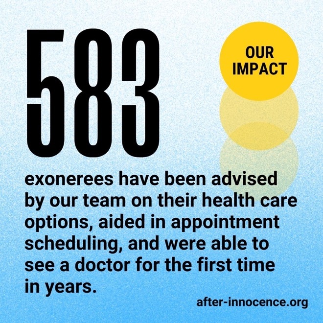 An array of statistics and exoneree photos and stories articulate the important and challenging work of After Innocence.