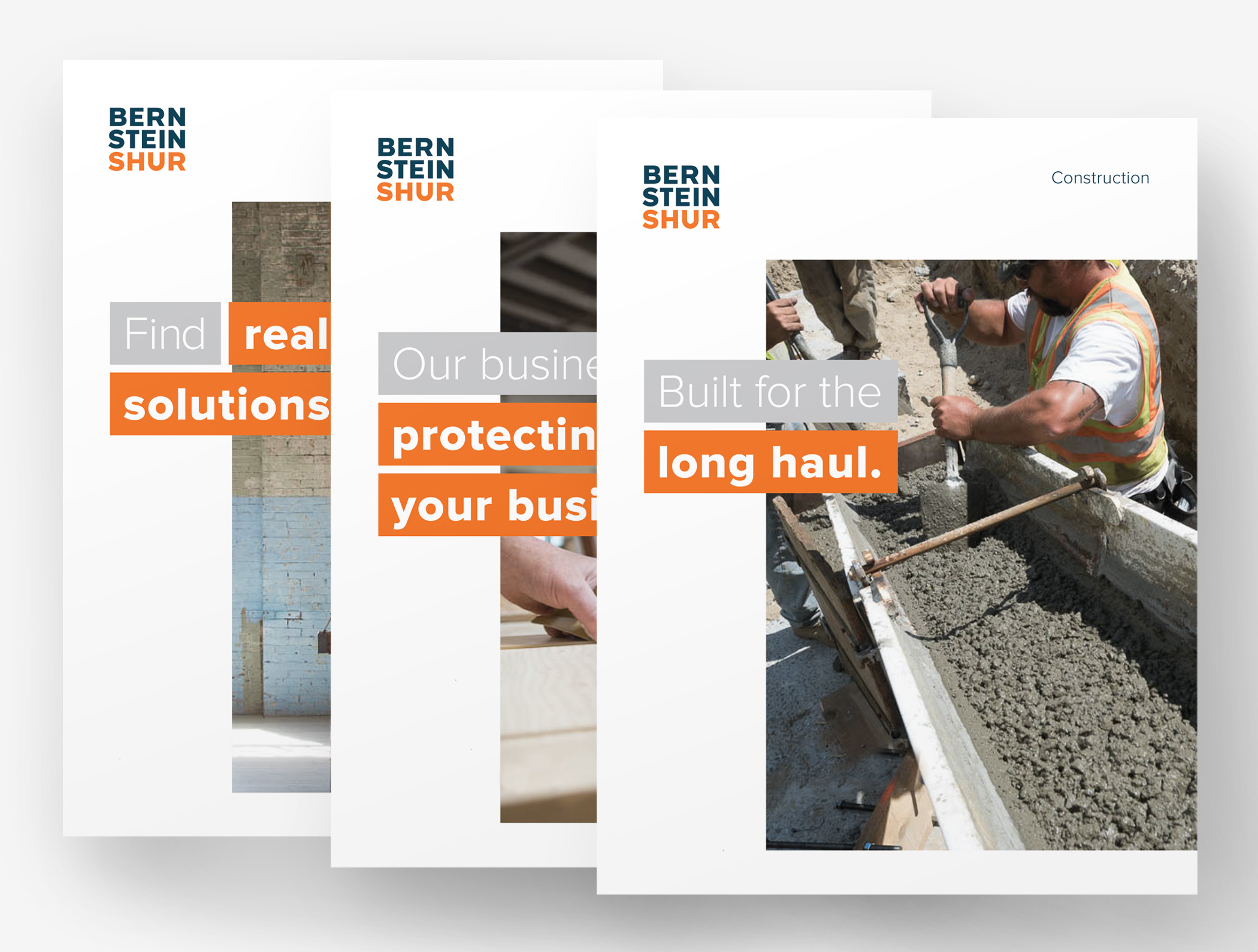 The covers of three Bernstein Shur practic area brochures.
