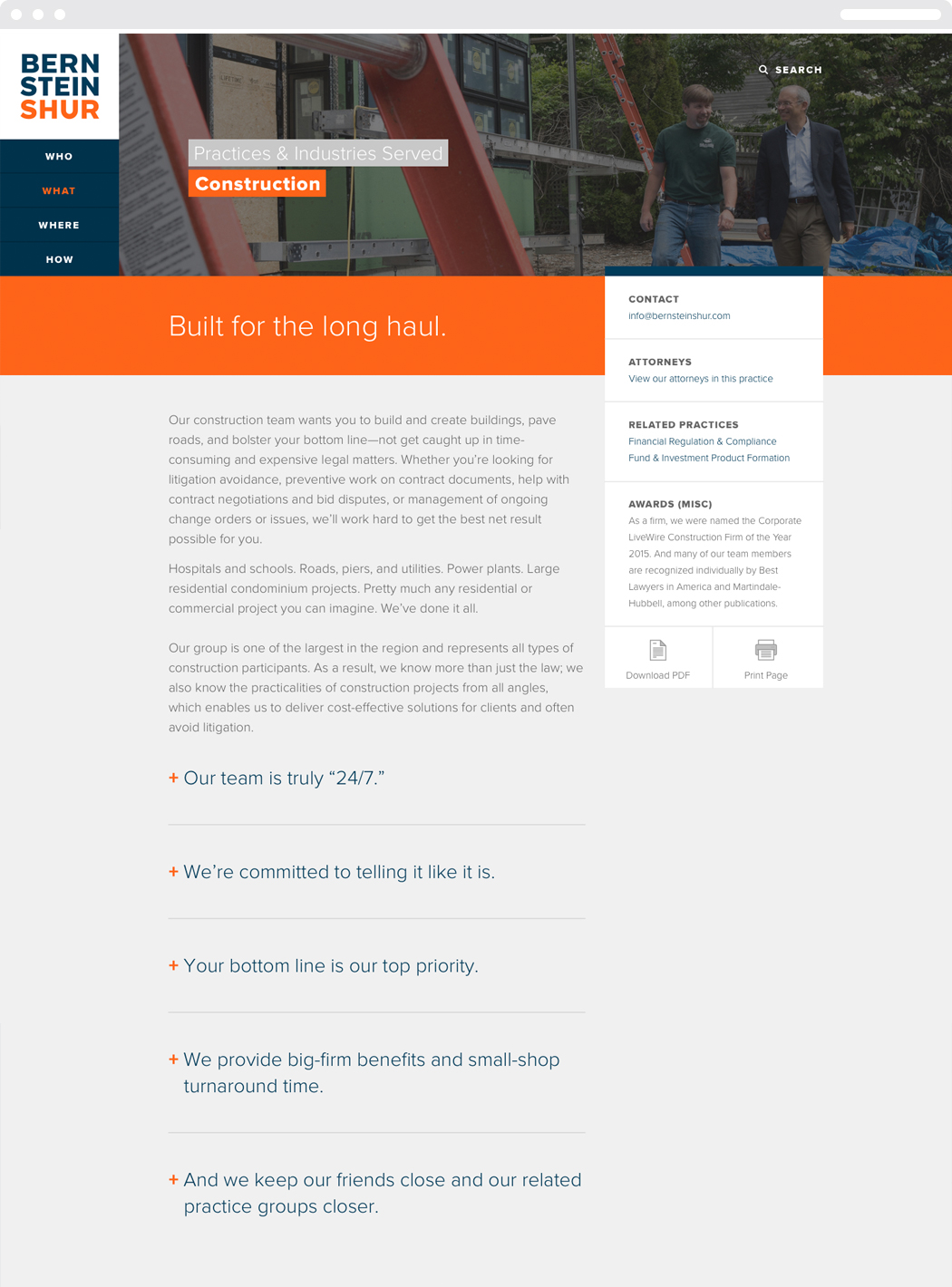 An excerpt from the construction practice area page on on the Bernstein Shur website.