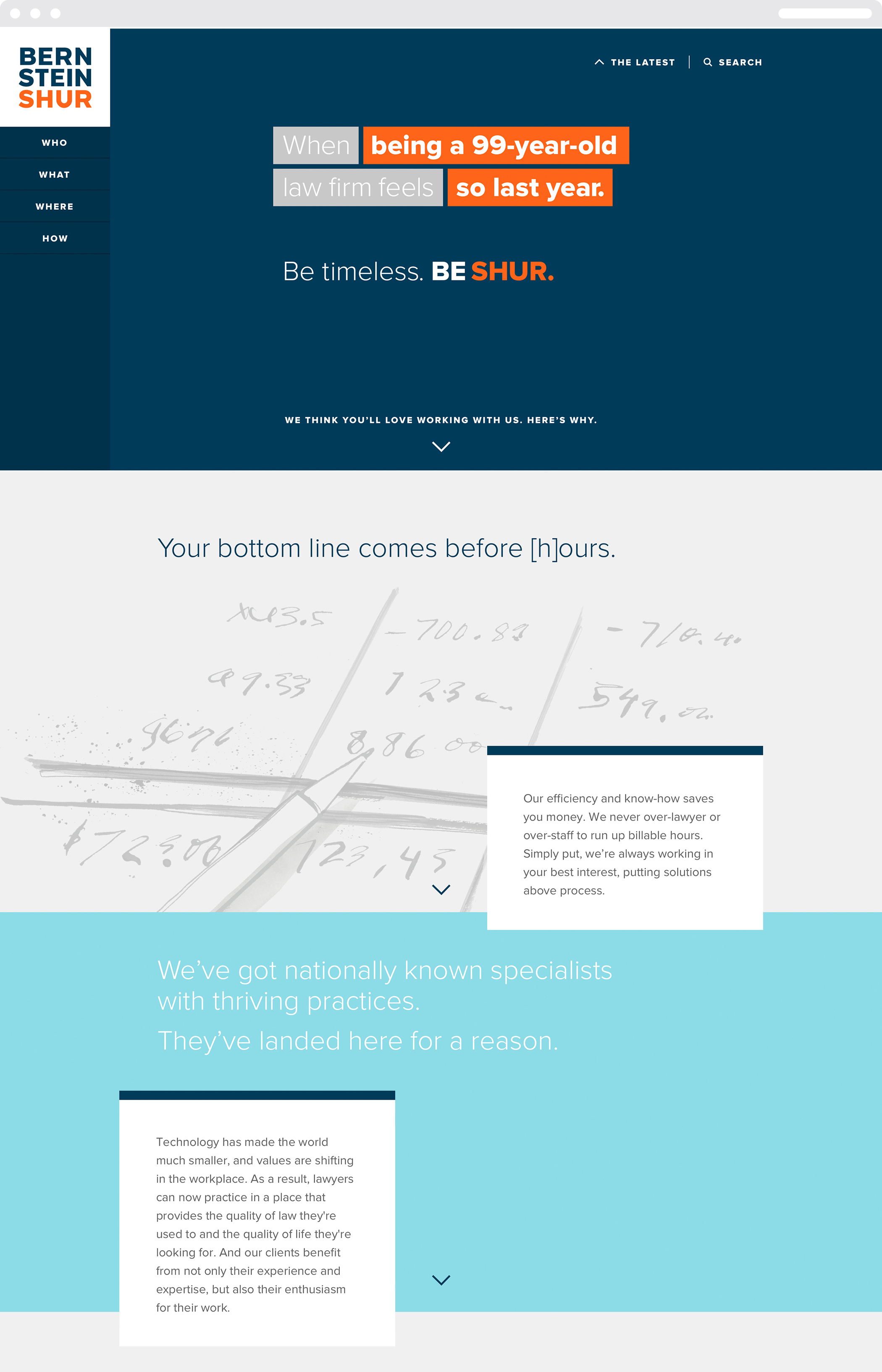 The colorful Bernstein Shur web homepage with the headline "When being a 99 year old law firm feels so last year."