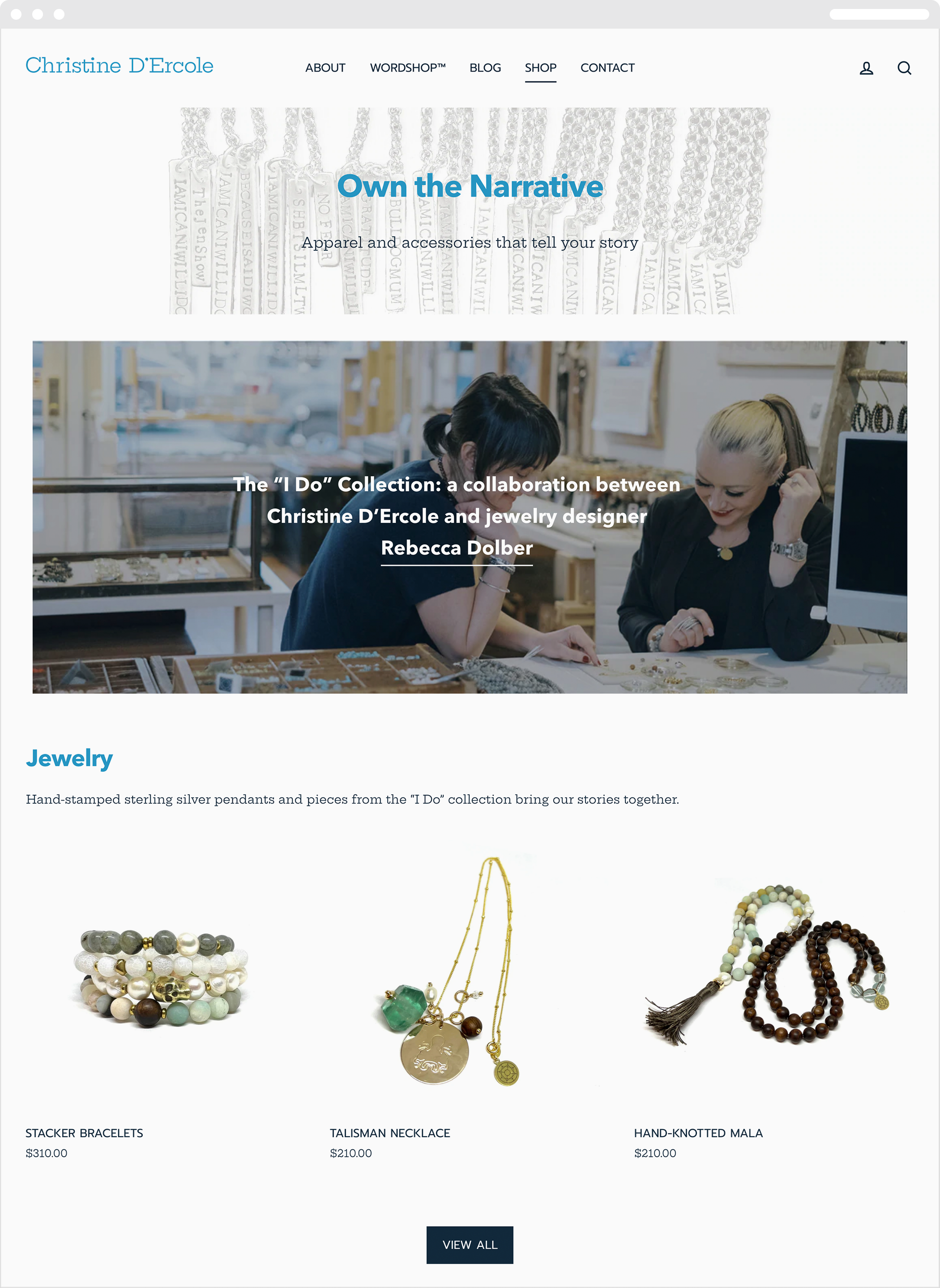 A collection of screenshots from a website showcasing items for sale including jewelry, apparel, stationery, and accessories.