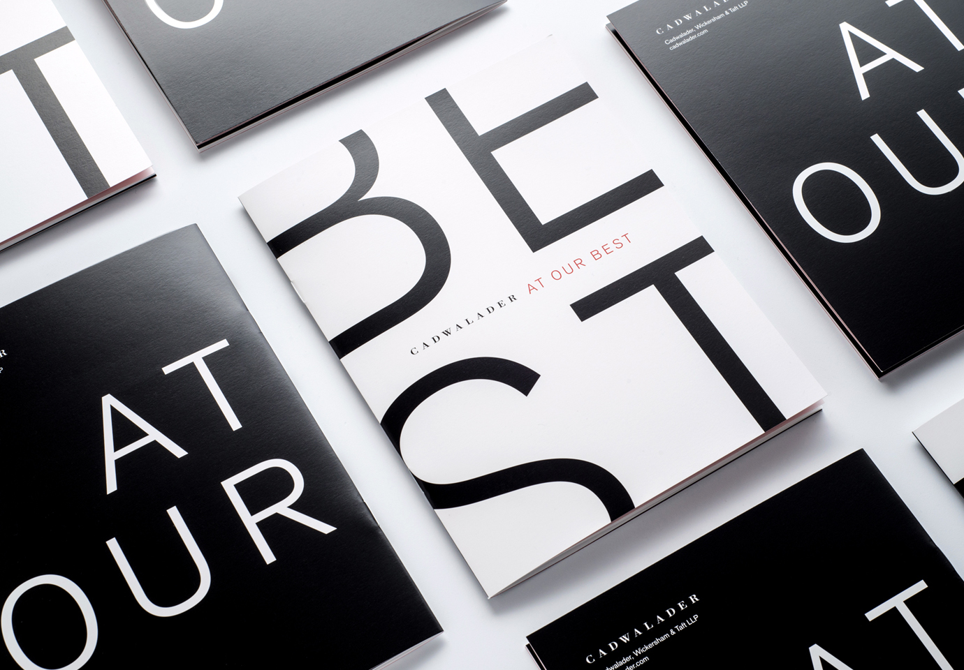 Front and back covers of several Cadwaleder "At Our Best" employee brochures.