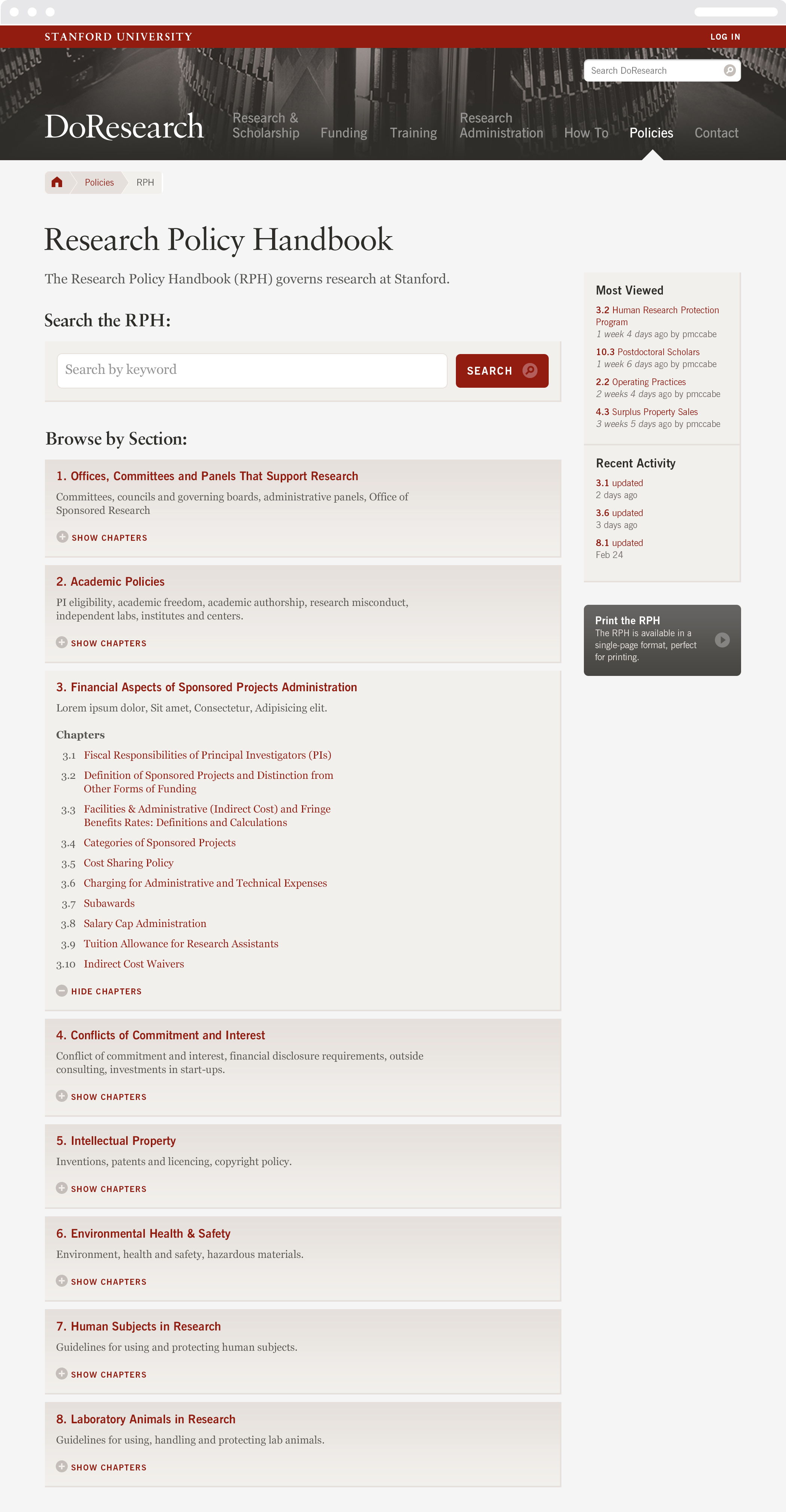 The research policy web page on the The Stanford University "Do research" portal.