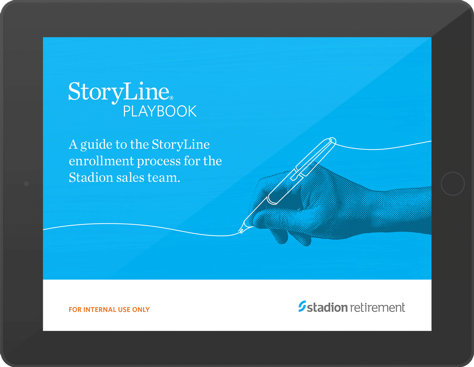 Rotating images of pages in playbook for financial advisors to guide customers through enrollment.