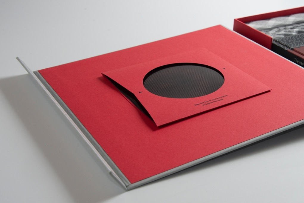 The inside of the front cover of the custom box for Instinet's Fintech at Fifty graphic novel.