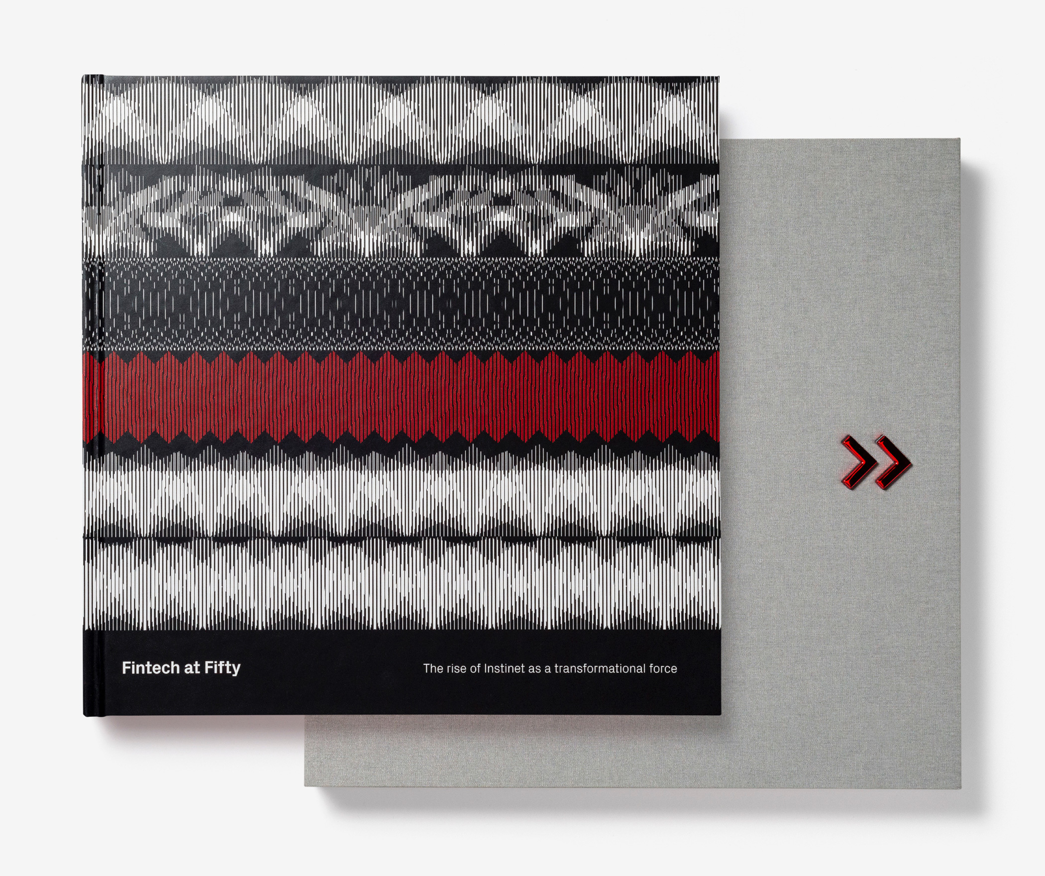 The front cover and case cover for Instinet's Fintech at Fifty graphic novel.