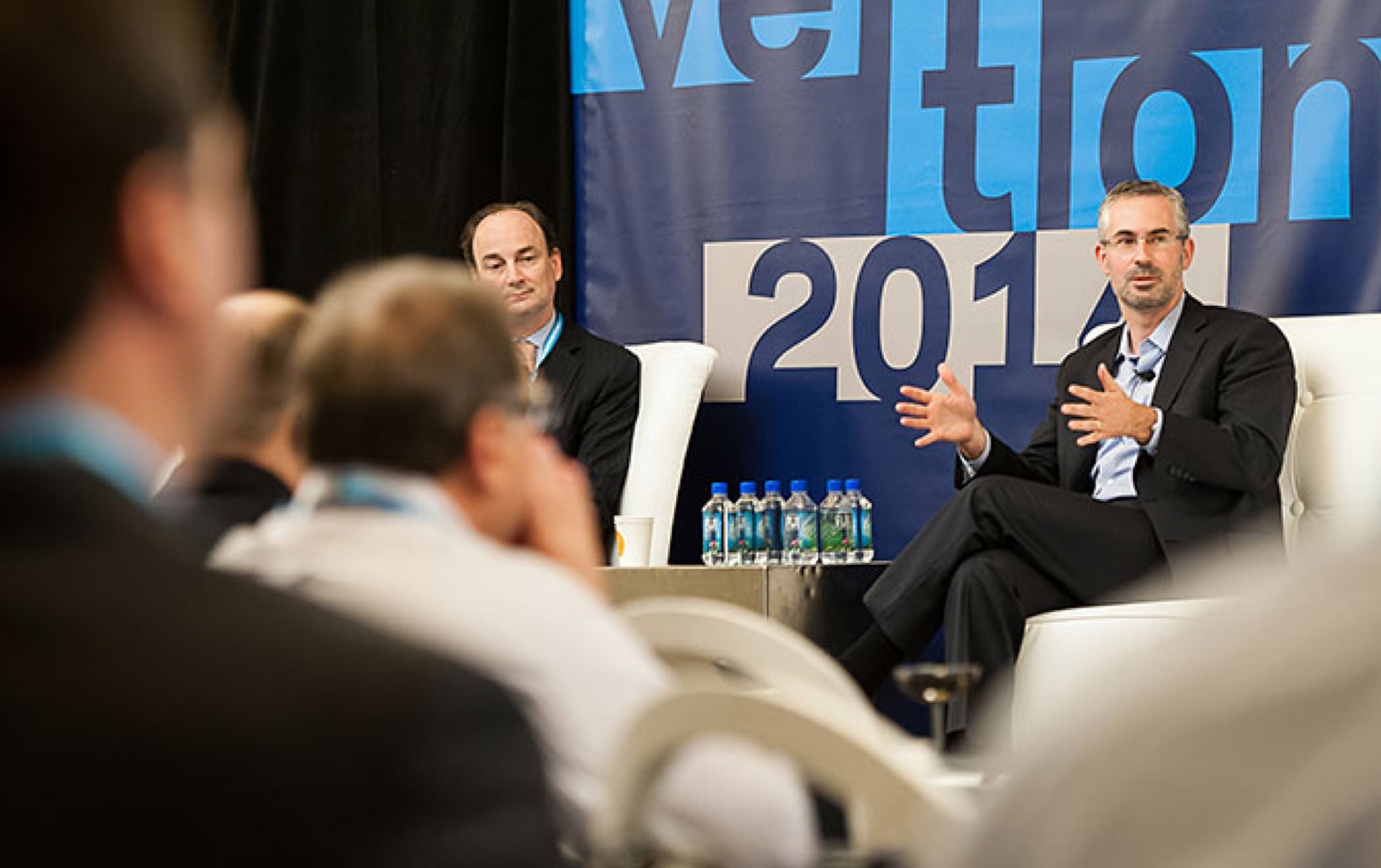 KCG CEO Daniel Coleman and Greg Tusar, head of global execution, lead a panel discussion at the 2014 KCG Uncon client event.