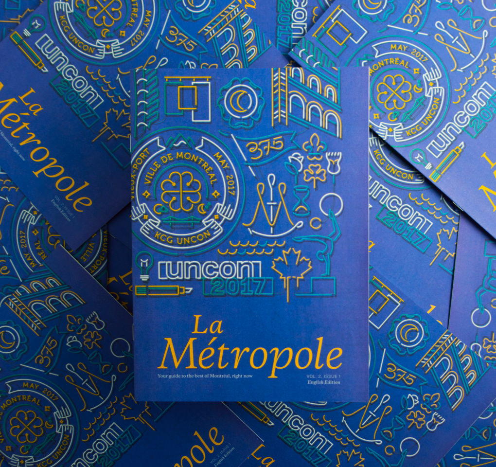 The illustrated cover of La Metropole, the 2017 KCG Uncon client event guidebook.