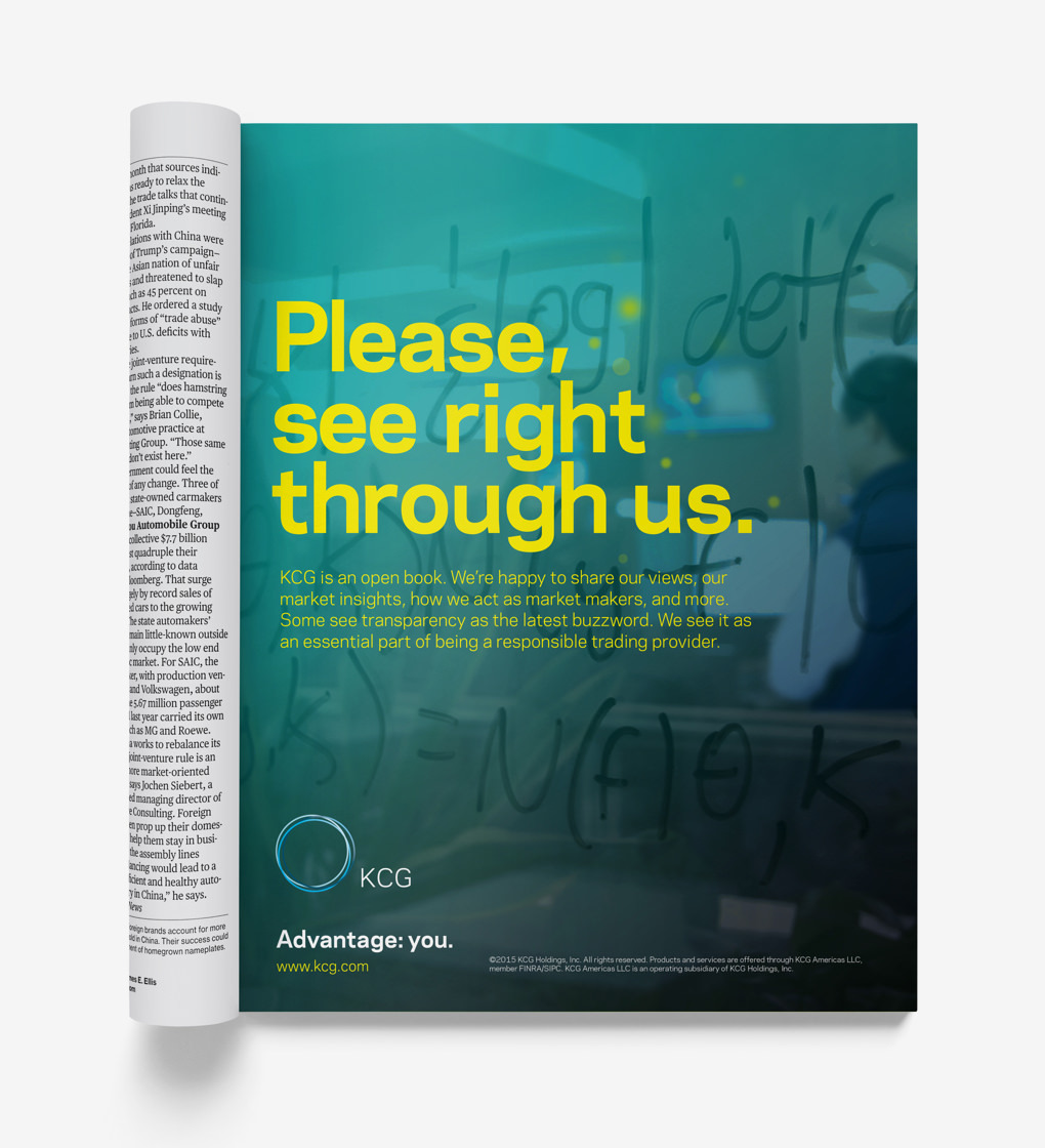 Magazine ad with the headline "Please, see right through us" over a photo collage.