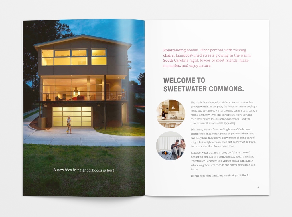 Pages from the Sweetwater Commons brochure, with the headline text, "Welcome to Sweetward Commons."