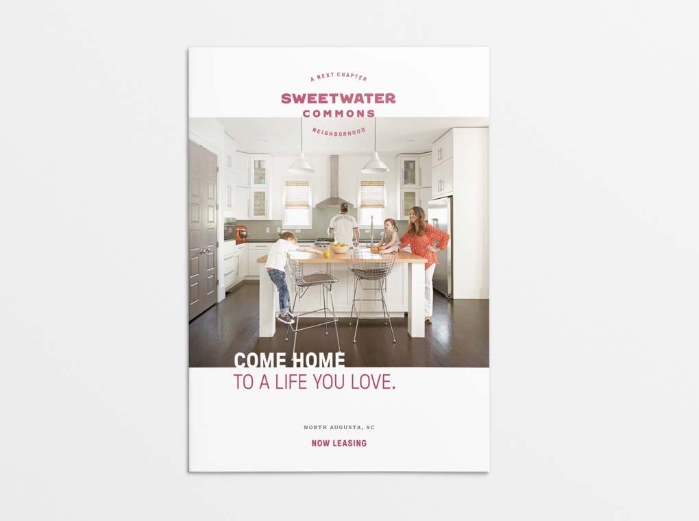 Brochure cover for Sweetwater Commons, with the title "Come home to a life you love."