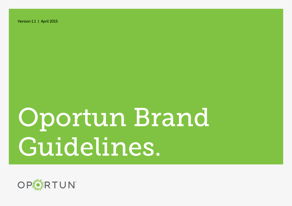 The cover of the Oportun brand guidelines presentation book.