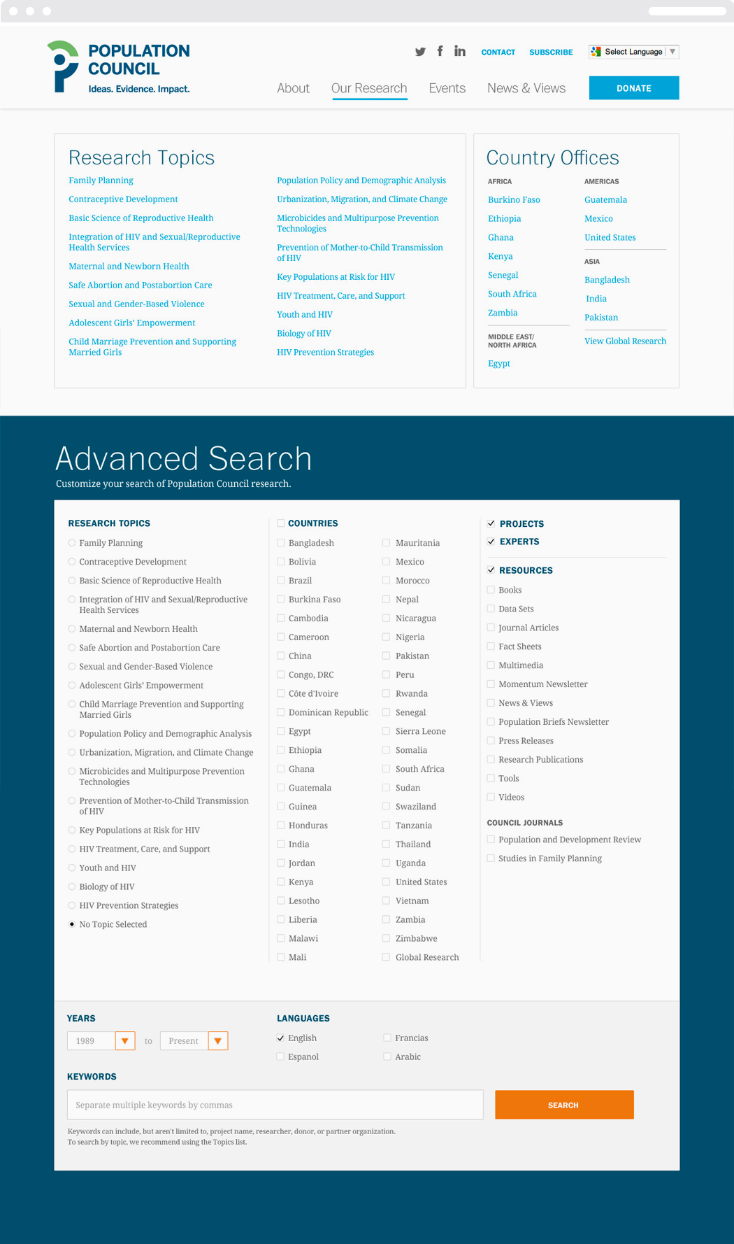 Population Council research topics web page.