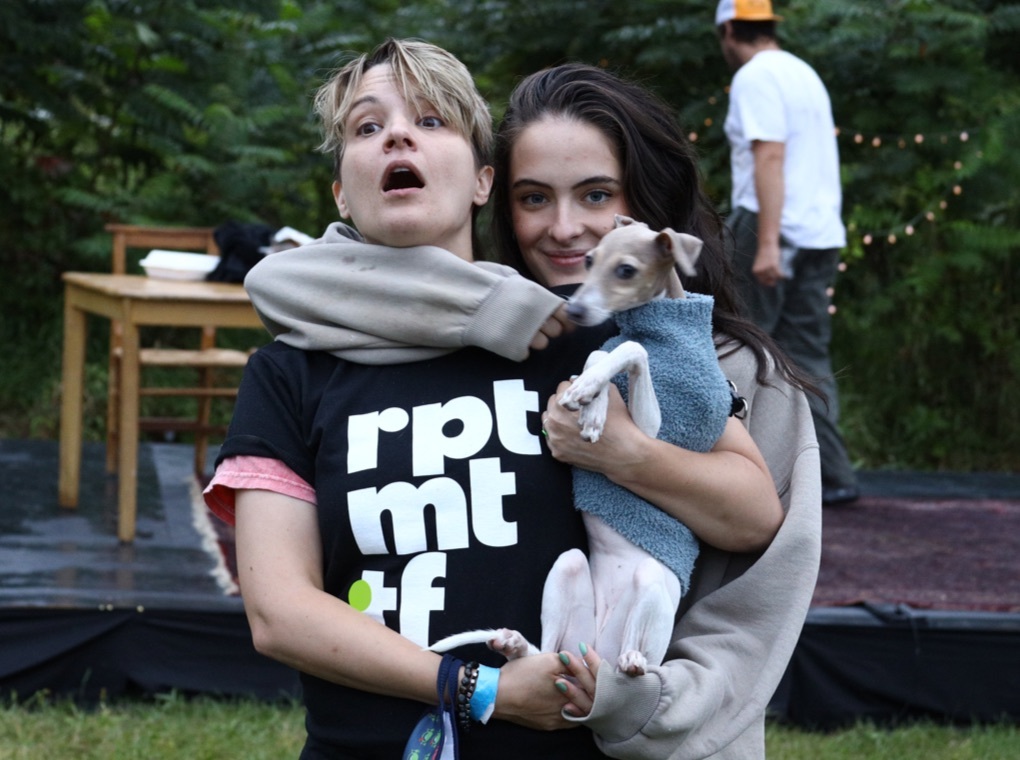 Photos showing volunteers wearing Rupert Mountain Theatrefest T-shirts before the production
