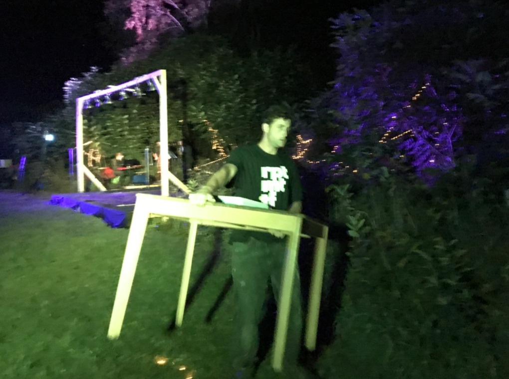 Photos showing volunteer wearing Rupert Mountain Theatrefest T-shirts after the production