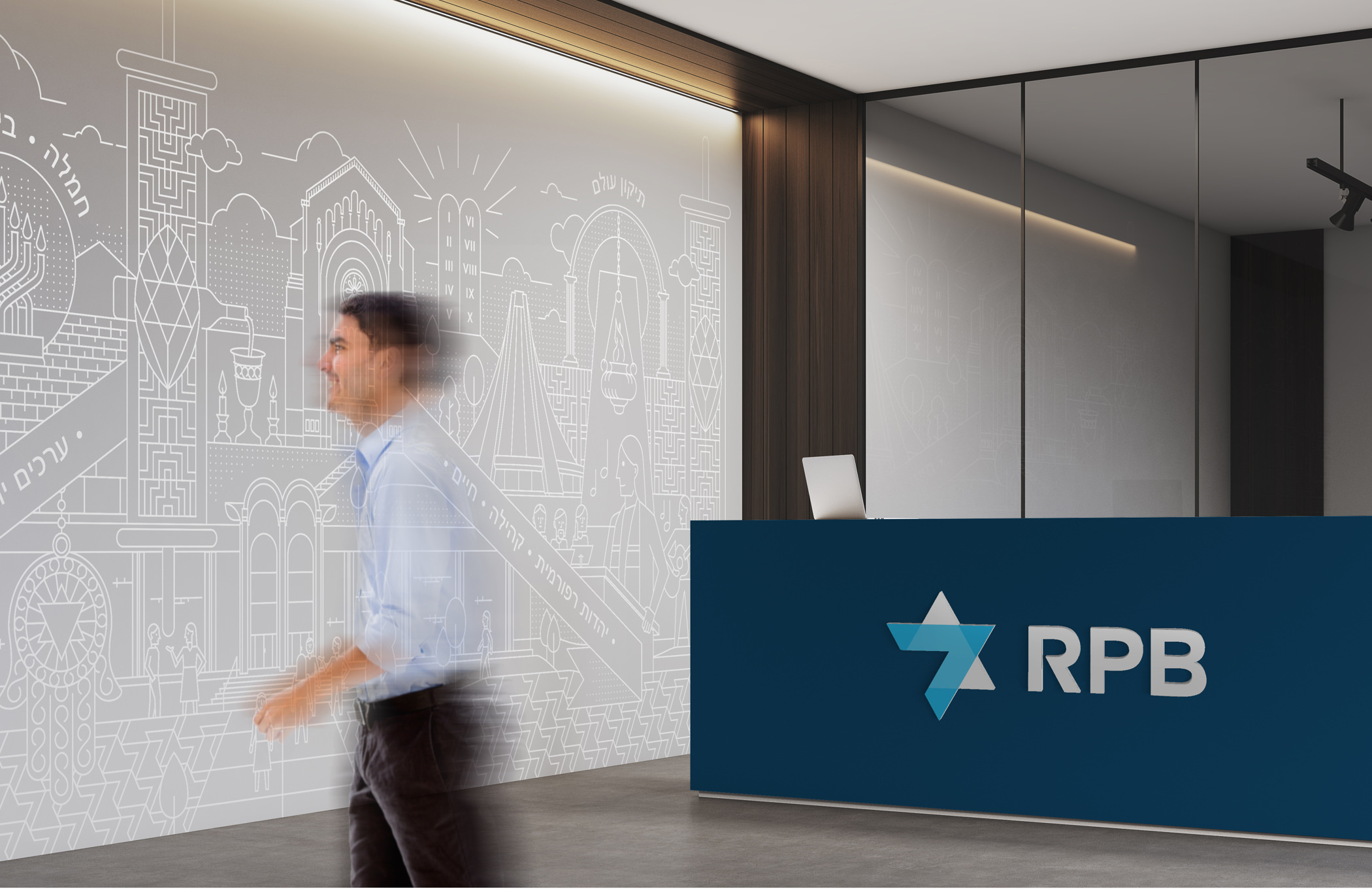 Thinkso.com_Alt-Text Thinkso.com_Alt-Text 100% 10  A man passes by a reception desk with the RPB logo and in front of a large mural depicting Jewish religious architecture. A man passes by a reception desk with the RPB logo and in front of a large mural depicting Jewish religious architecture.; Cell C41       		  A man passes by a reception desk with the RPB logo and in front of a large mural depicting Jewish religious architecture.