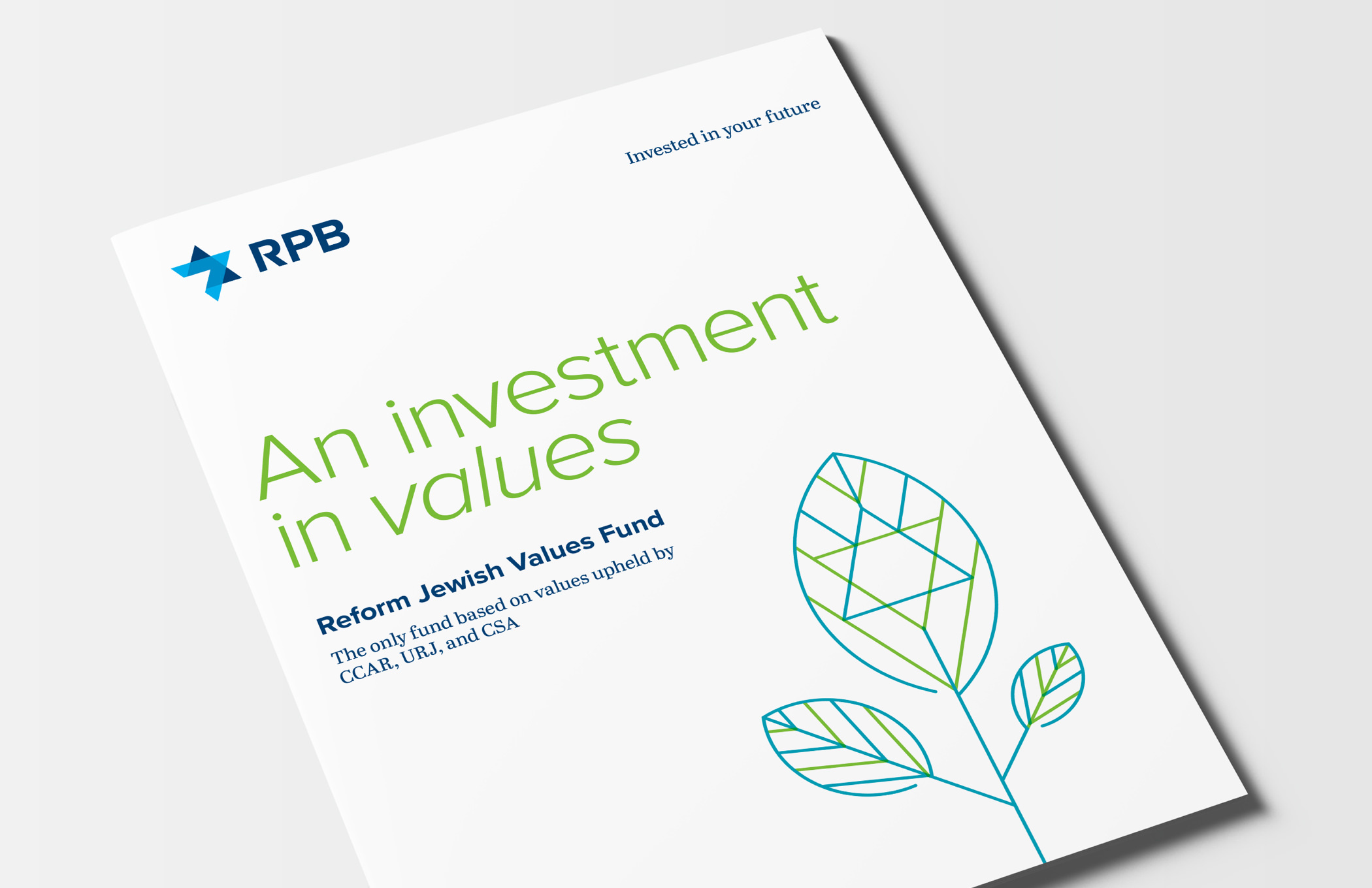 Illustrated cover of the RPB Reform Jewish Values Fund brochure with the headline "An investment in values."
