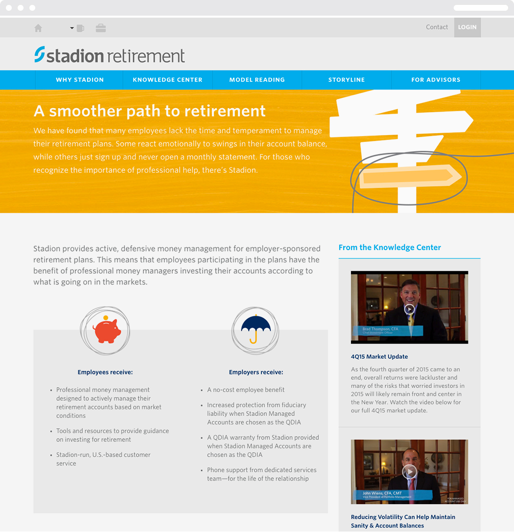 The Stadion Retirement web homepage with the heading, "A smoother path to retirement."