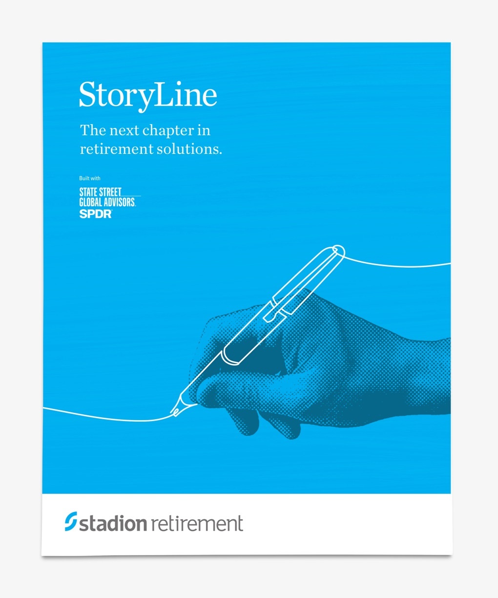 Blue brochure cover reads “The next chapter in retirement solutions.”
