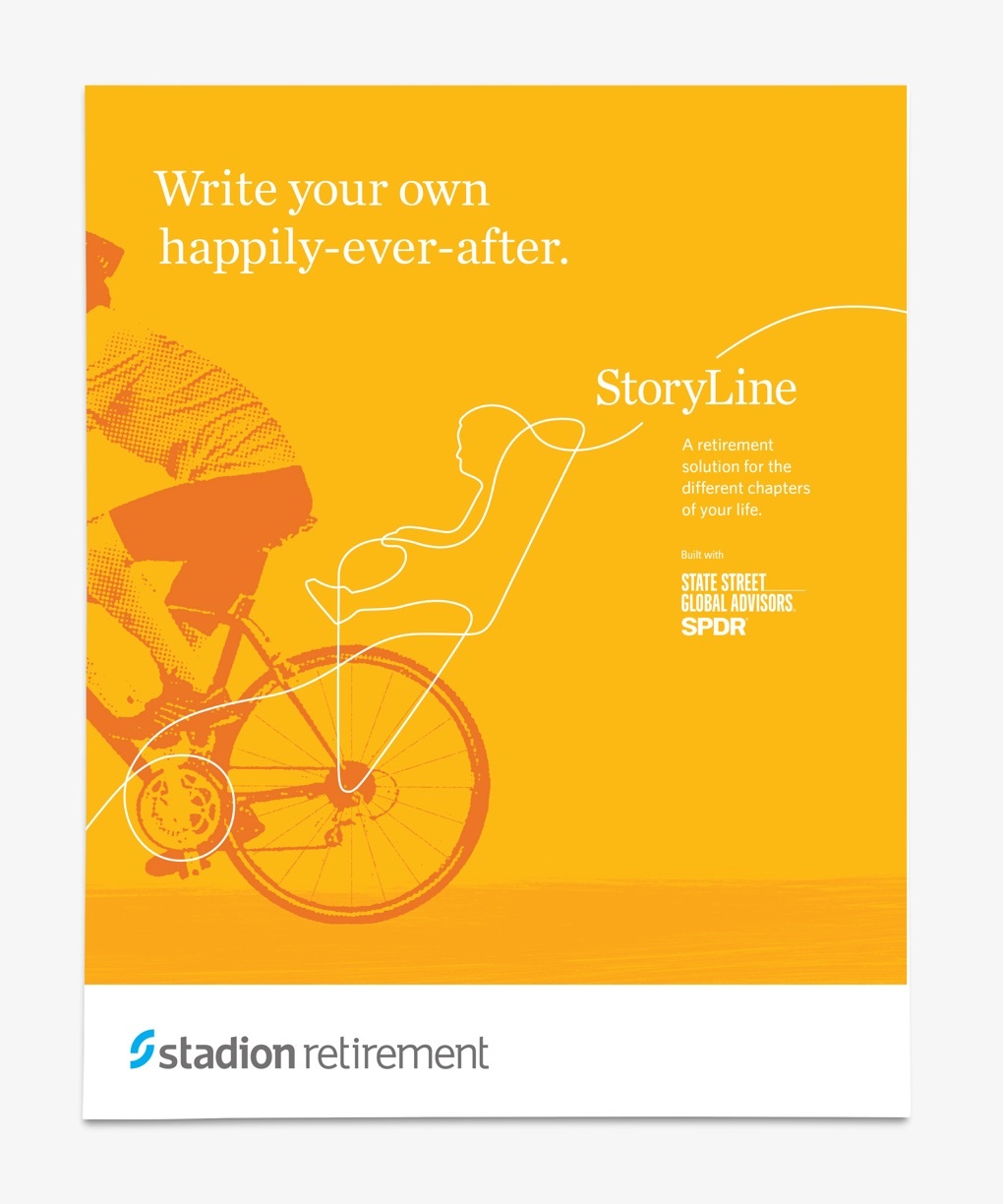 Yellow brochure cover reads “Write your own happily-ever-after.”