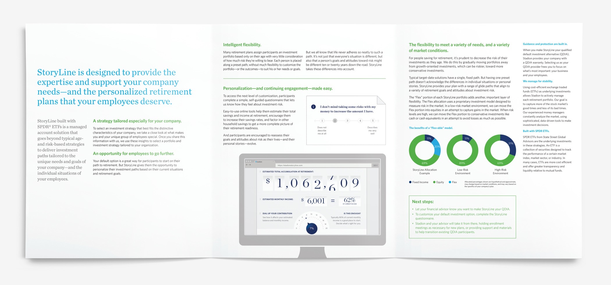 Brochure reads “StoryLine is designed to provide the expertise and support your company needs...”