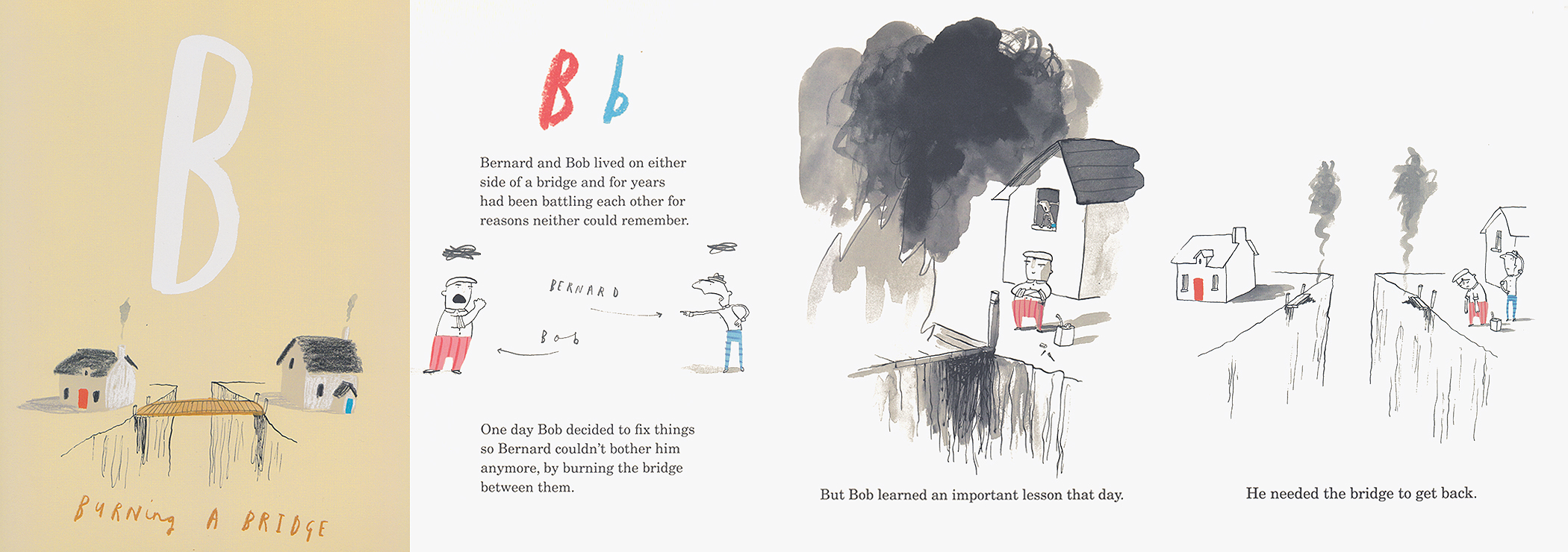 4-page spread about the letter B from "Once Upon an Alphabet" by Oliver Jeffers.