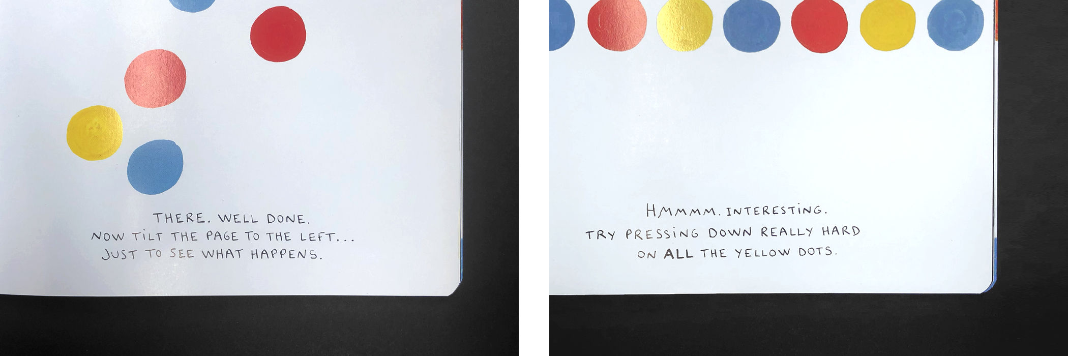 2-page spread from "Press Here" by Hervé Tullet.