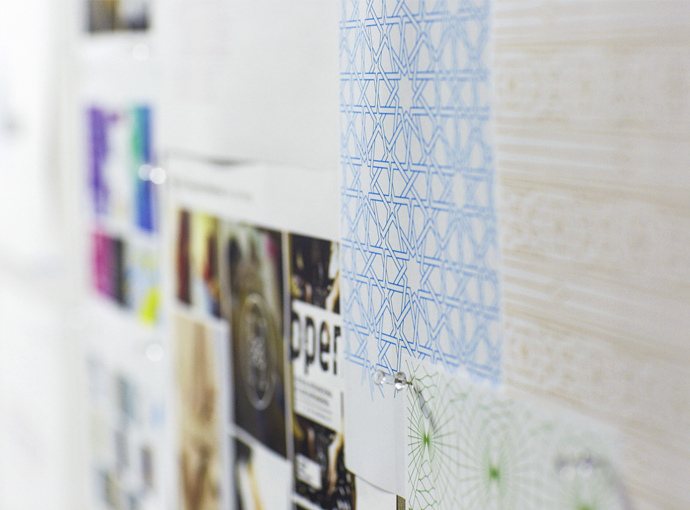 A close up detail of design sketches and elements from Thinkso's 2017 Give a Brand design sprint.