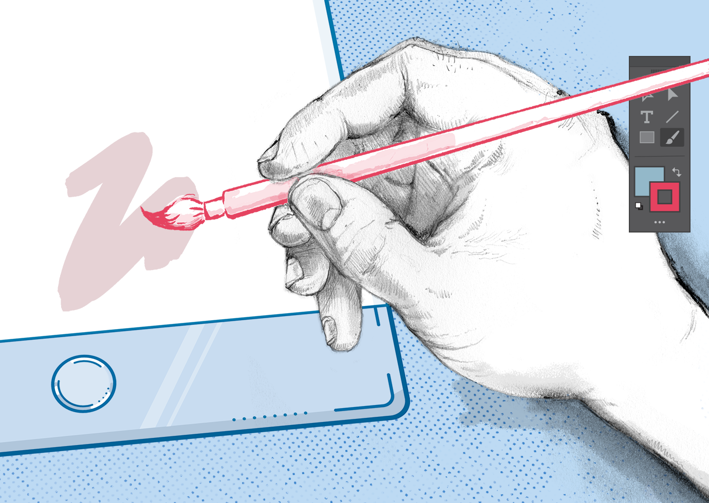 Illustration of a hand painting on a digital tablet