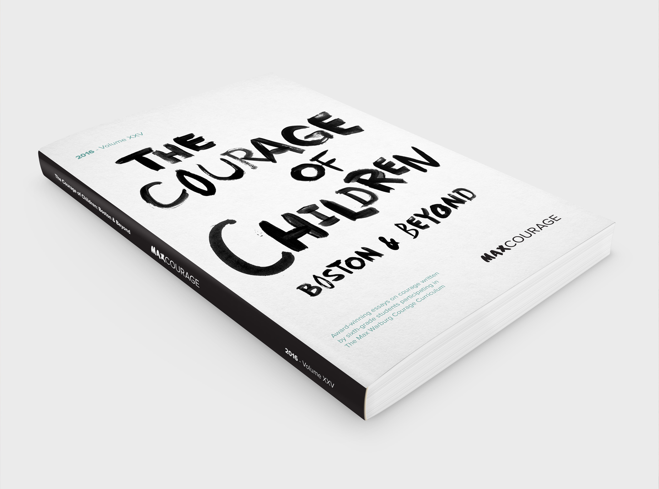 The cover and spine of the Max Courage book, "The Courage of Children, Boston and beyond."