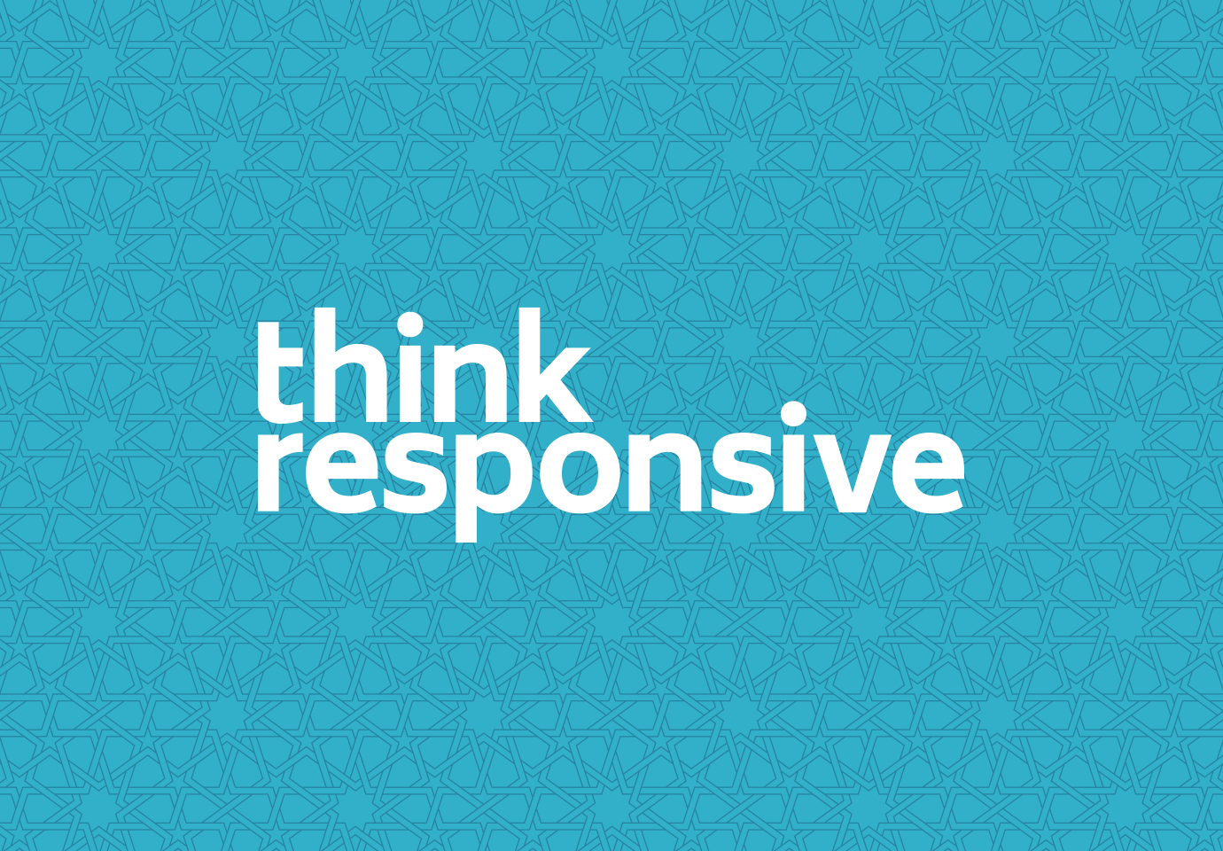 The Think Responsive logotype in white on a teal-colored field overlaid with an intricate geometric pattern.