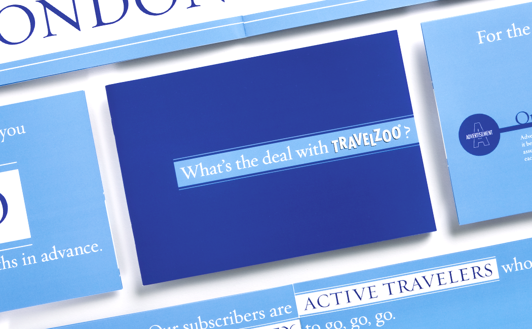 Examples of Travelzoo direct mailers, featuring the logo and tagline, "What's the deal with Travelzoo?"
