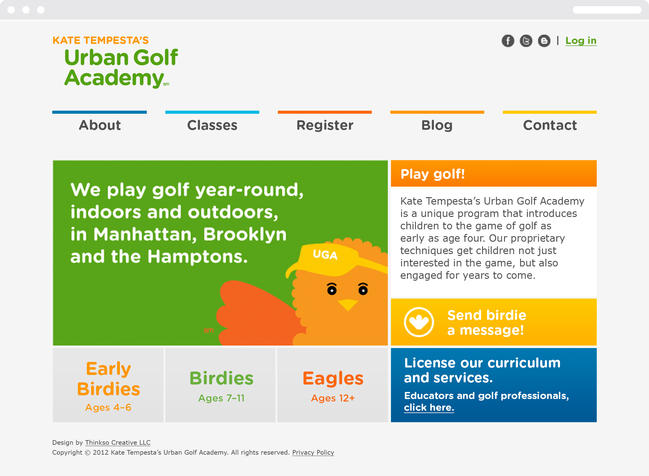 Kate Tempesta's Urban Golf Academy website homepage.