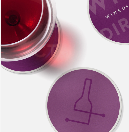 Wine Direct branded on-the-go wine class and drink coasters.