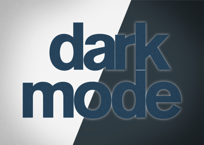 "Dark mode" caption over black and white background.