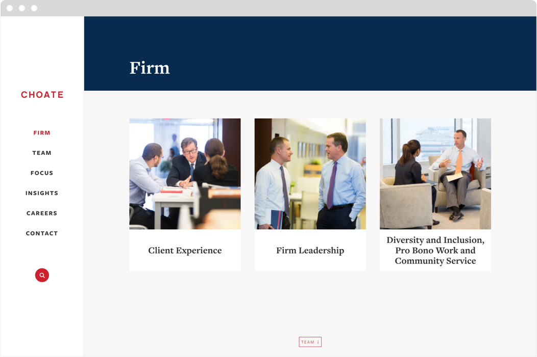 The firm about us page from the Choate law firm website.