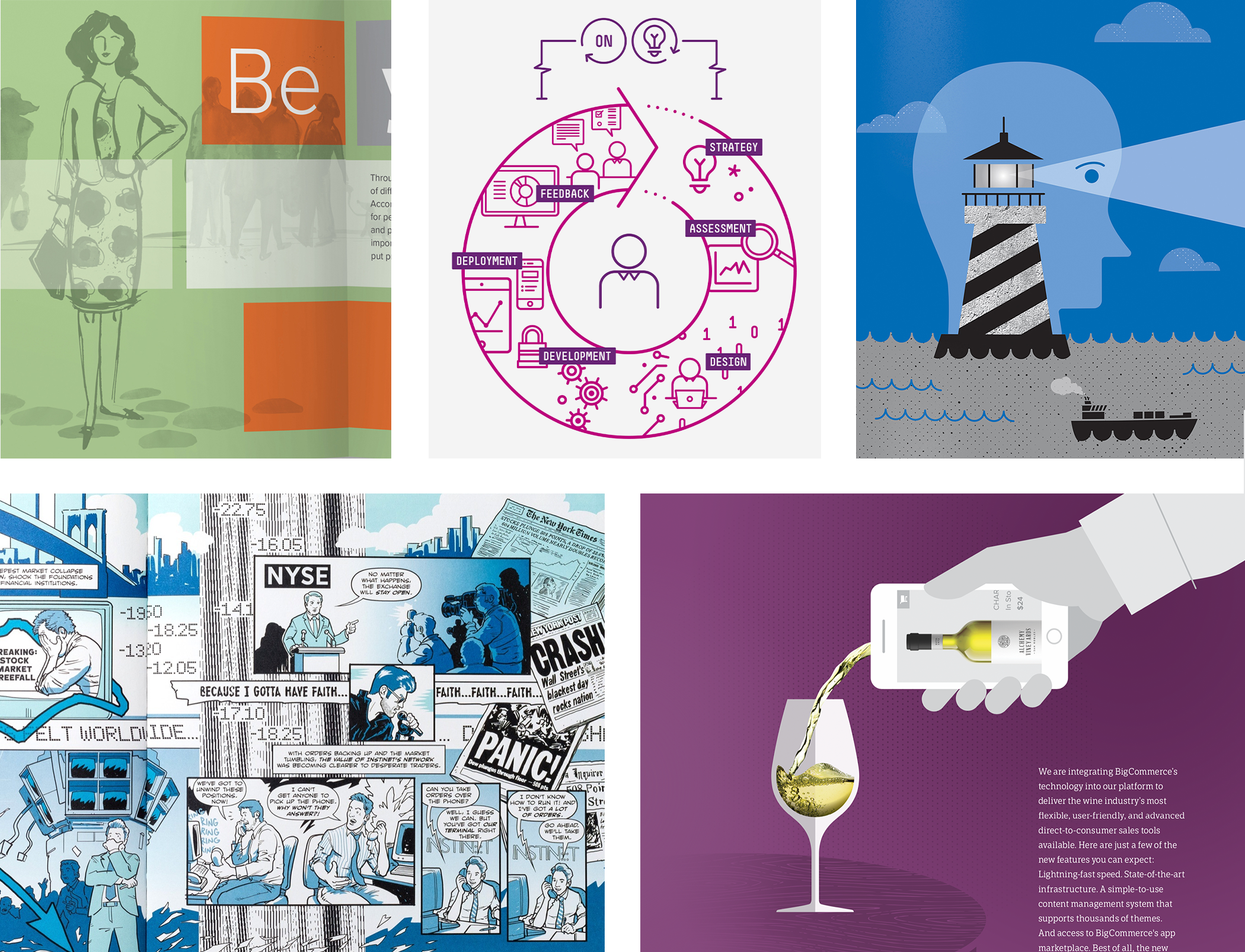 A collection of illustration images from various companies