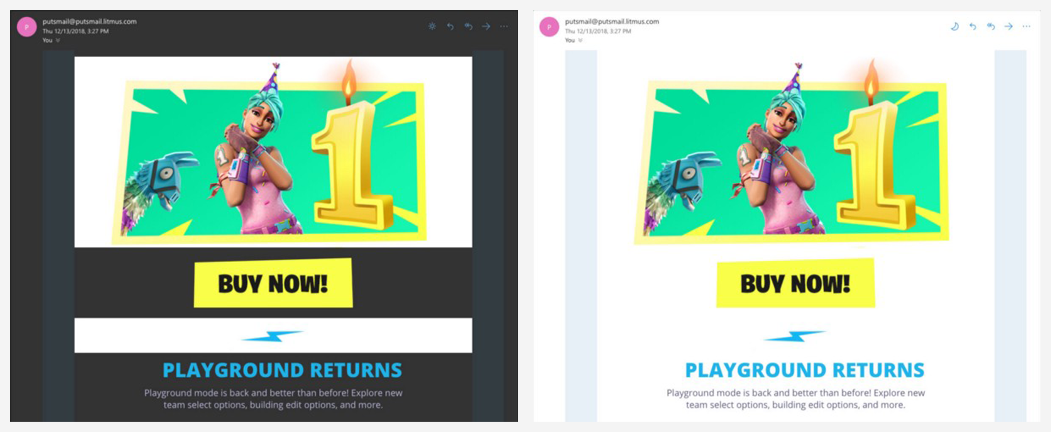 Image showing the comparison between an ad in dark mode and light mode.